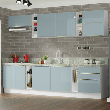 Armário de Cozinha Completa 300 x 60 cm Branco/Cinza Lux da Sabrina Madesa