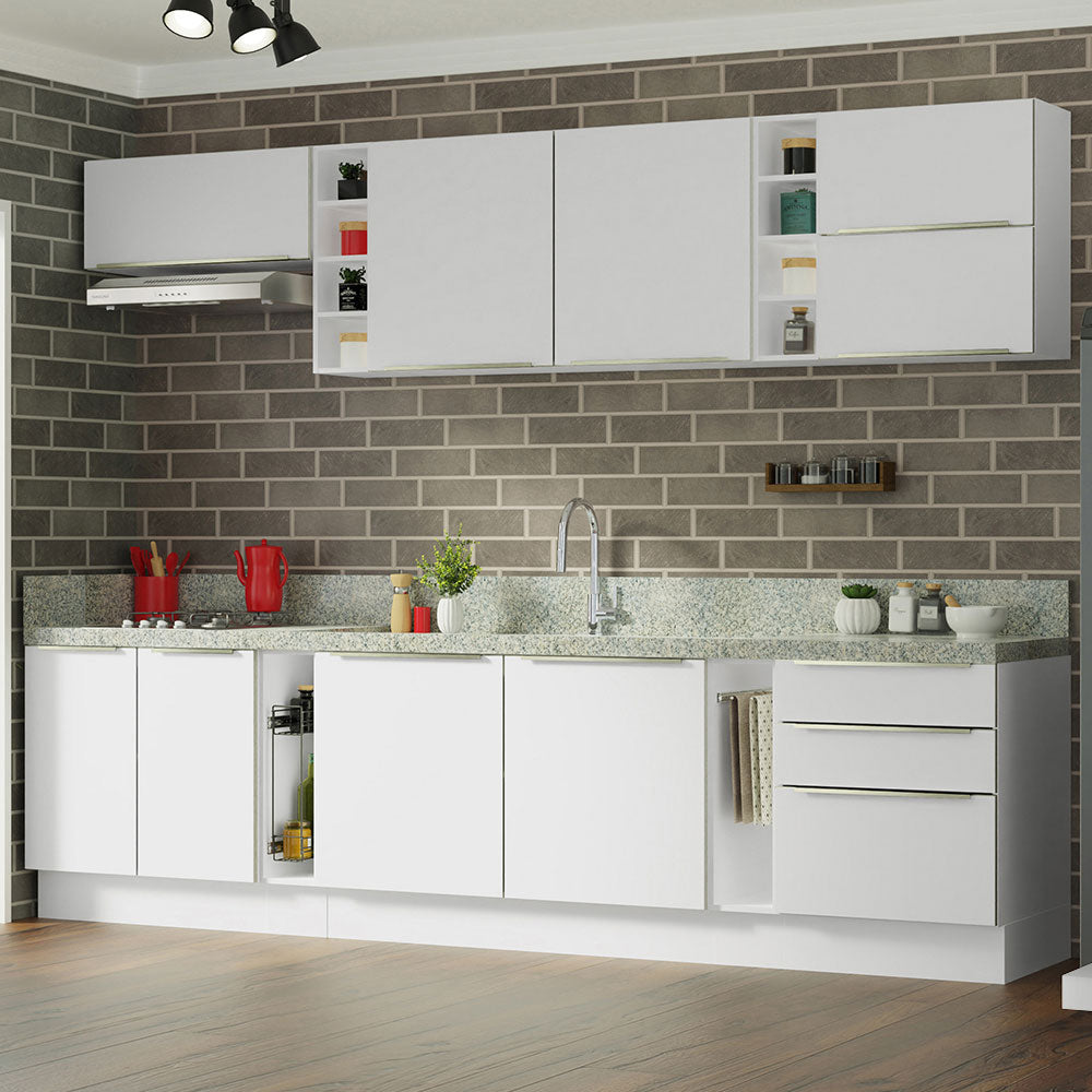 Armário de Cozinha Completa 300 x 60 cm Branco Veludo Lux da Sabrina Madesa