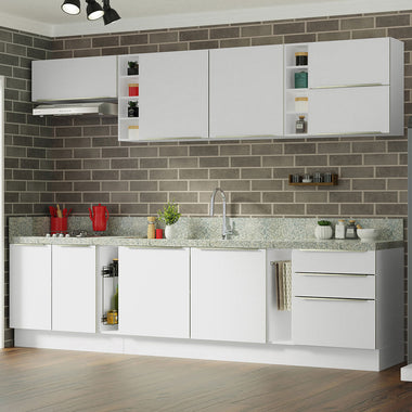 Armário de Cozinha Completa 300 x 60 cm Branco Veludo Lux da Sabrina Madesa