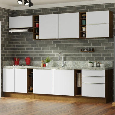 Armário de Cozinha Completa 300 x 60 cm Rustic/Branco Veludo Lux da Sabrina Madesa