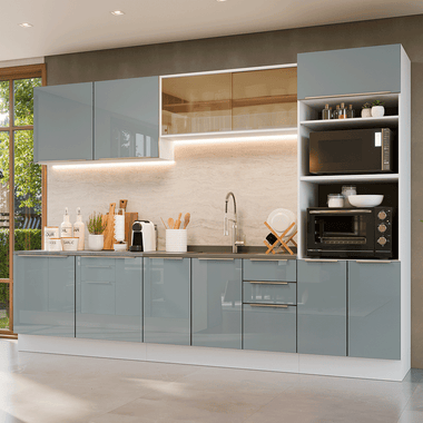 Armário de Cozinha Completa 310 cm Branco/Cinza Lux Madesa 03
