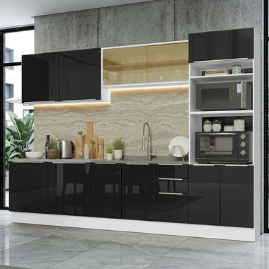 Armário de Cozinha Completa 310 cm Branco/Preto Lux Madesa 04