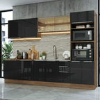 Armário de Cozinha Completa 310 x 60 cm Rustic/Preto Lux Madesa 04