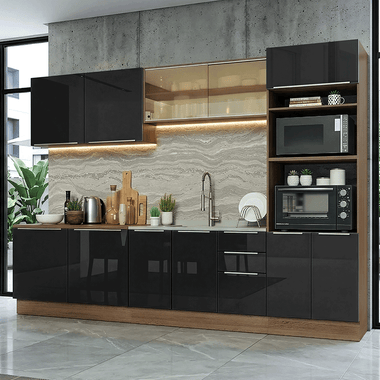 Armário de Cozinha Completa 310 cm Rustic/Preto Lux Madesa 04