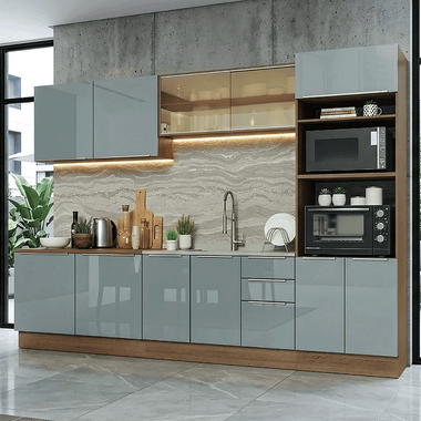 Armário de Cozinha Completa 310 cm Rustic/Cinza Lux Madesa 04