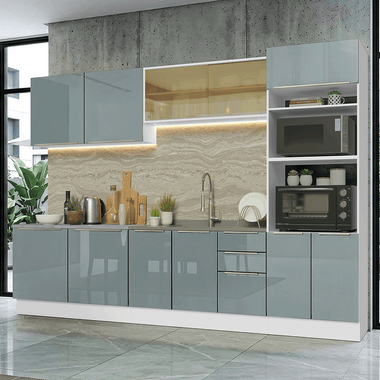 Armário de Cozinha Completa 310 cm Branco/Cinza Lux Madesa 04
