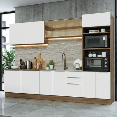 Armário de Cozinha Completa 310 cm Rustic/Branco Veludo Lux Madesa 04