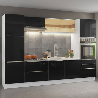 Armário de Cozinha Completa 320 x 60 cm Branco/Preto Lux Madesa 01