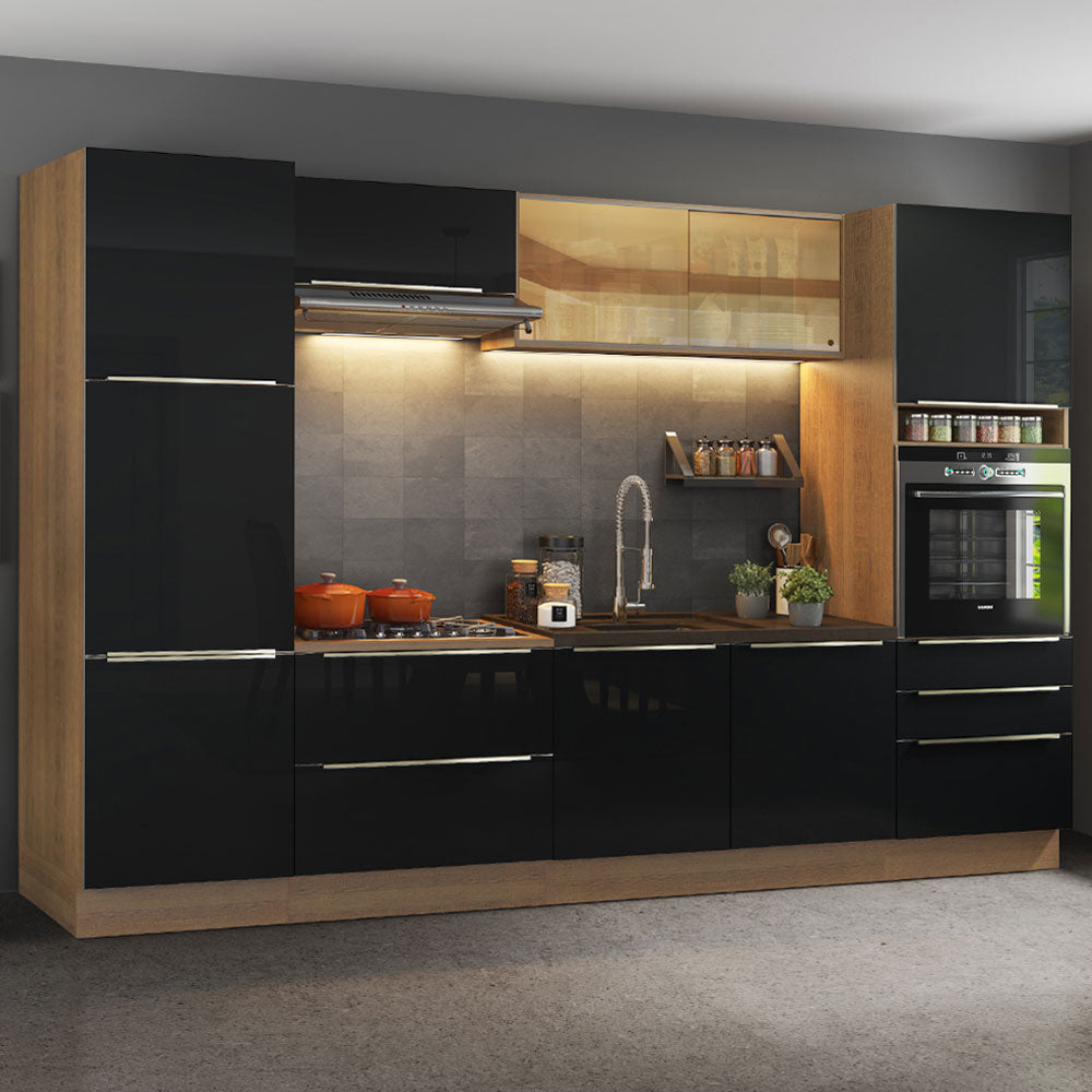 Armário de Cozinha Completa 320 x 60 cm Rustic/Preto Lux Madesa 01