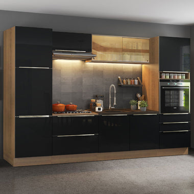 Armário de Cozinha Completa 320 x 60 cm Rustic/Preto Lux Madesa 01