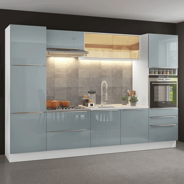 Armário de Cozinha Completa 320 x 60 cm Branco/Cinza Lux Madesa 01