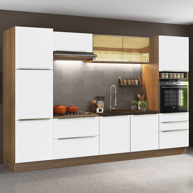 Armário de Cozinha Completa 320 x 60 cm Rustic Branco Veludo Lux Madesa 01