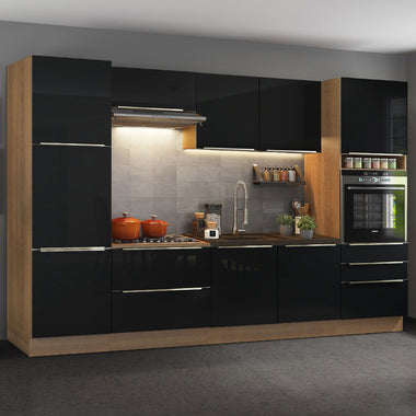 Armário de Cozinha Completa 320 x 60 cm Rustic/Preto Lux Madesa 03