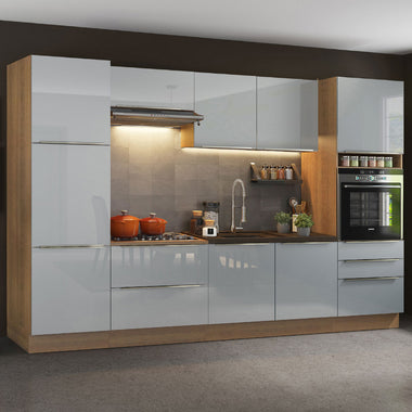 Armário de Cozinha Completa 320 x 60 cm Rustic/Cinza Lux Madesa 03