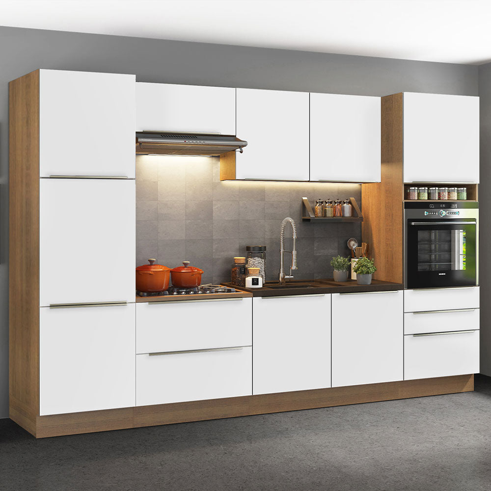 Armário de Cozinha Completa 320 x 60 cm Rustic Branco Veludo Lux Madesa 03