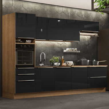 Armário de Cozinha Planejada 320 x 60 cm Rustic/Preto Lux Madesa 04