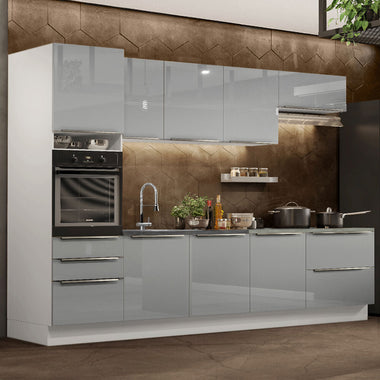 Armário de Cozinha Planejada 320 x 60 cm Branco/Cinza Lux Madesa 04