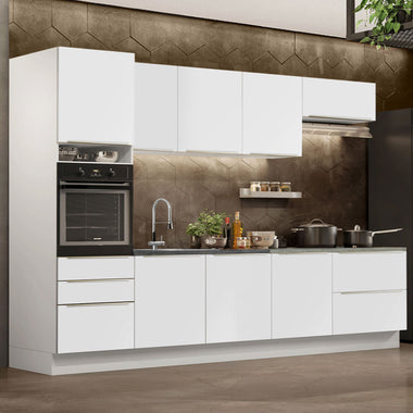 Armário de Cozinha Planejada 320 x 60 cm Branco Branco Veludo Lux Madesa 04