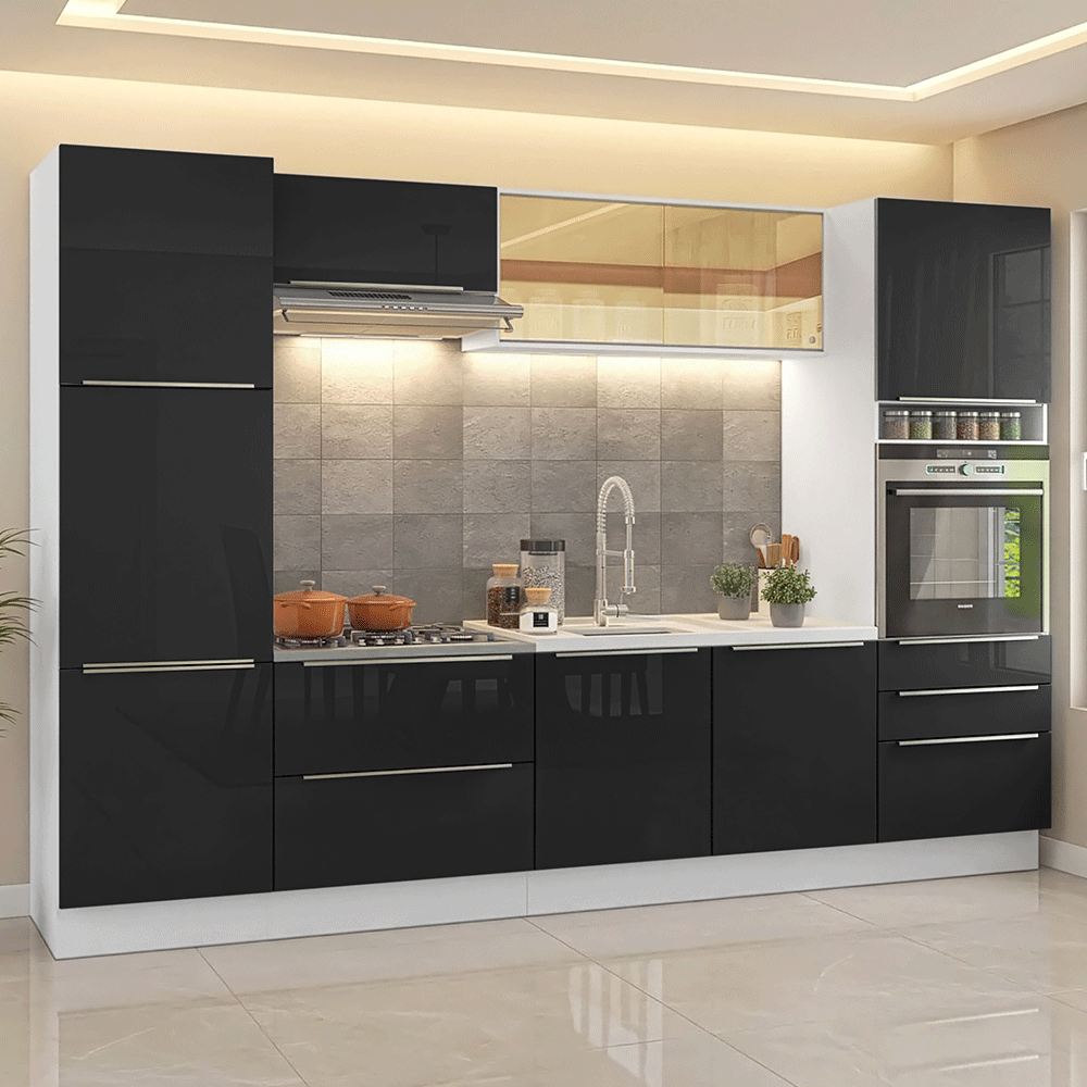 Armário de Cozinha Completa 320 cm Branco/Preto Lux Madesa 08