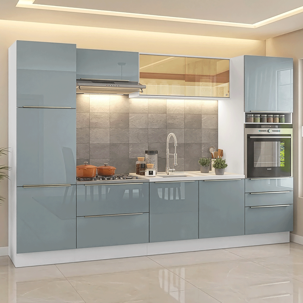 Armário de Cozinha Completa 320 cm Branco/Cinza Lux Madesa 08