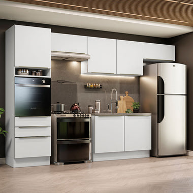 Armário de Cozinha Completa 340 x 60 cm Branco/Branco Veludo Lux Madesa 01