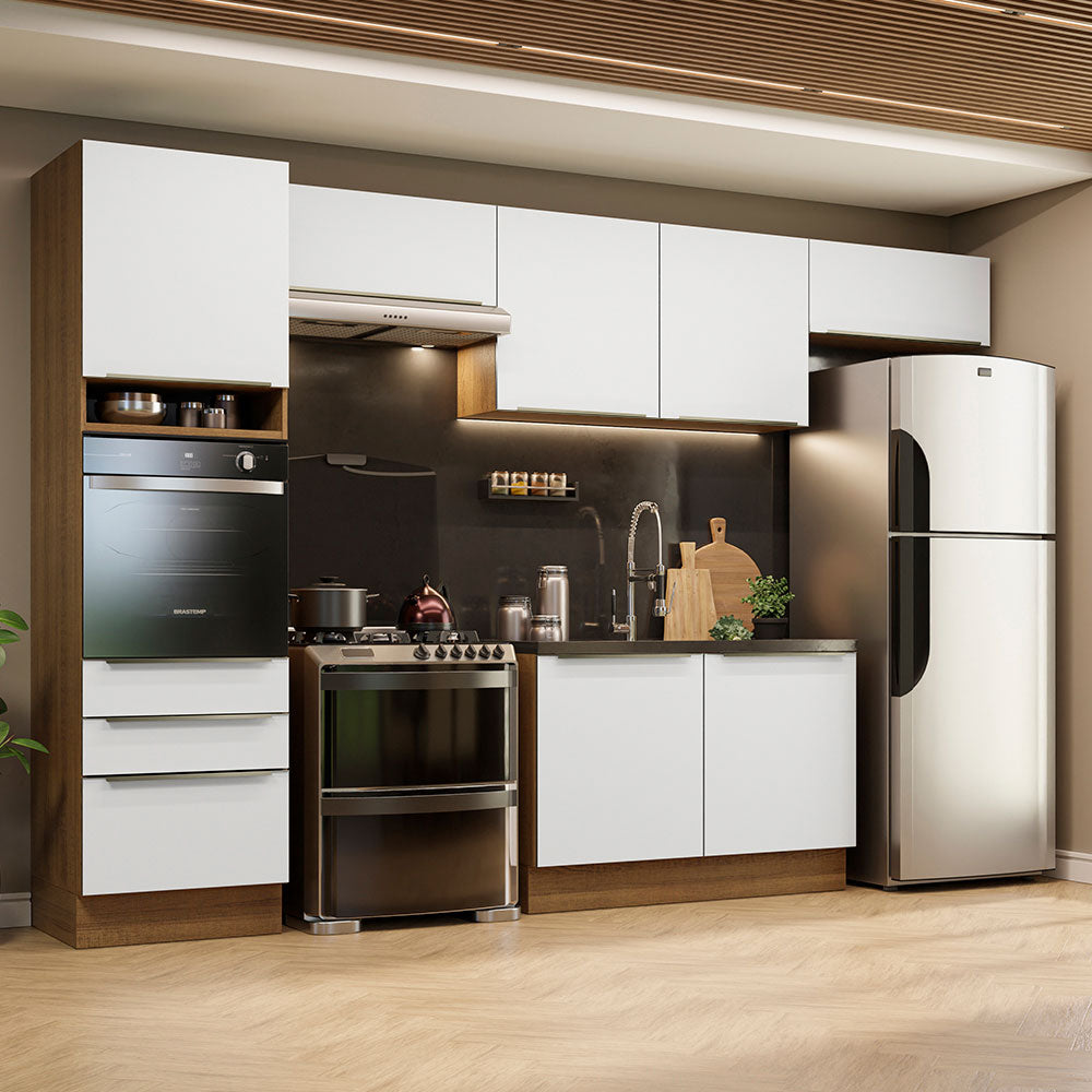 Armário de Cozinha Completa 340cm Rustic Branco Veludo Lux Madesa 01