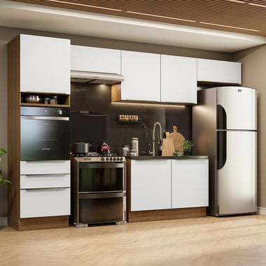 Armário de Cozinha Completa 340 x 60 cm Rustic Branco Veludo Lux Madesa 01