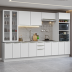 Armário de Cozinha Completa 340 x 60 cm Branco/Branco Veludo Lux Madesa 02