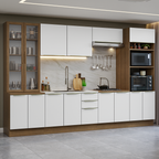 Armário de Cozinha Completa 340 x 60 cm Rustic/Branco Veludo Lux Madesa 02