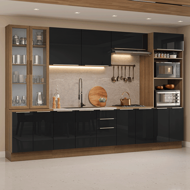 Armário de Cozinha Completa 340 cm Rustic/Preto Lux Madesa 03