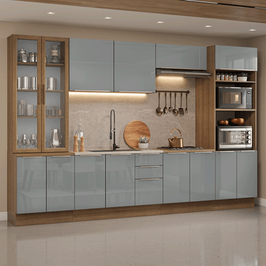 Armário de Cozinha Completa 340 cm Rustic/Cinza Lux Madesa 03