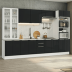 Armário de Cozinha Completa 340 x 60 cm Branco/Preto Lux Madesa 04