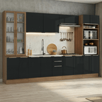 Armário de Cozinha Completa 340 x 60 cm Rustic/Preto Lux Madesa 04