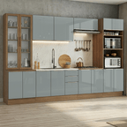 Armário de Cozinha Completa 340 x 60 cm Rustic/Cinza Lux Madesa 04