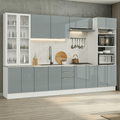 Armário de Cozinha Completa 340 x 60 cm Branco/Cinza Lux Madesa 04