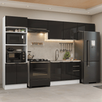 Armário de Cozinha Completa 350 cm Branco/Preto Lux Madesa 01