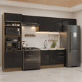Armário de Cozinha Completa 350 cm Rustic/Preto Lux Madesa 01