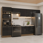 Armário de Cozinha Completa 350 cm Rustic/Preto Lux Madesa 01
