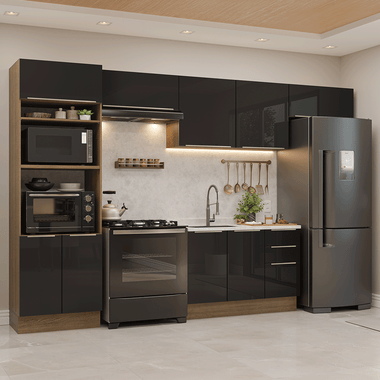 Armário de Cozinha Completa 350 cm Rustic/Preto Lux Madesa 01