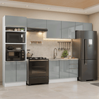 Armário de Cozinha Completa 350 cm Branco/Cinza Lux Madesa 01