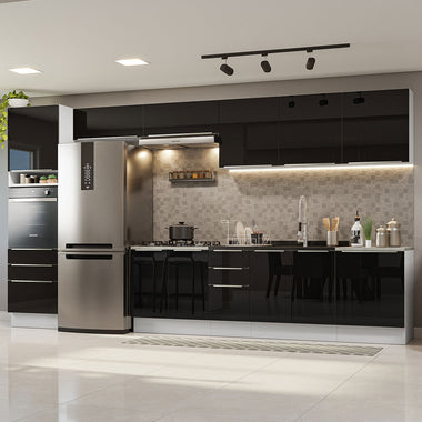 Armário de Cozinha Completa 400 x 60 cm Branco/Preto Lux da Thauane Madesa