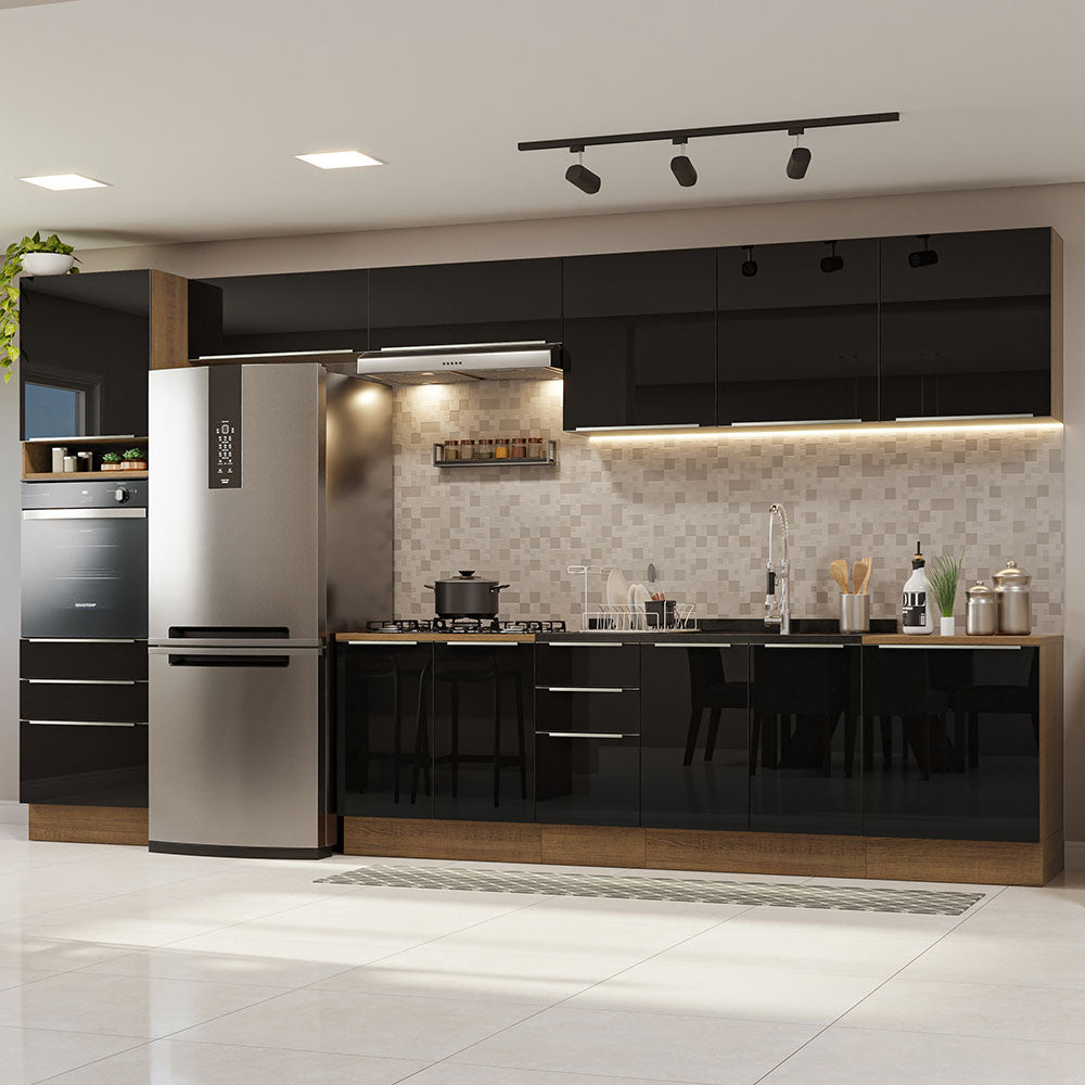 Armário de Cozinha Completa 400 x 60 cm Rustic/Preto Lux da Thauane Madesa