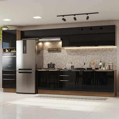 Armário de Cozinha Completa 400 x 60 cm Rustic/Preto Lux da Thauane Madesa
