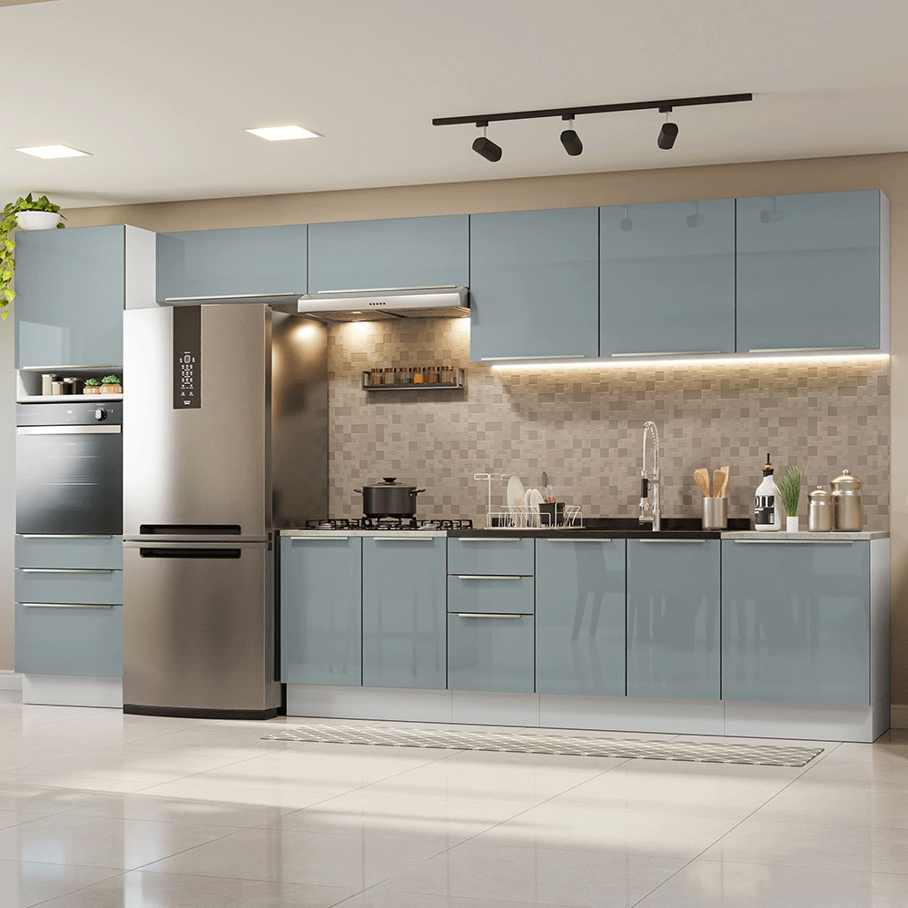 Armário de Cozinha Completa 400 x 60 cm Branco/Cinza Lux da Thauane Madesa