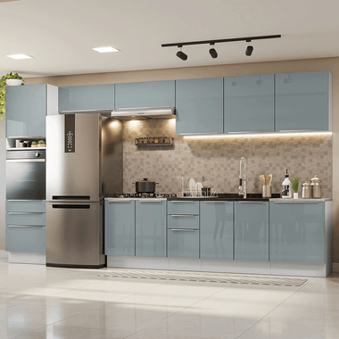 Armário de Cozinha Completa 400 x 60 cm Branco/Cinza Lux da Thauane Madesa