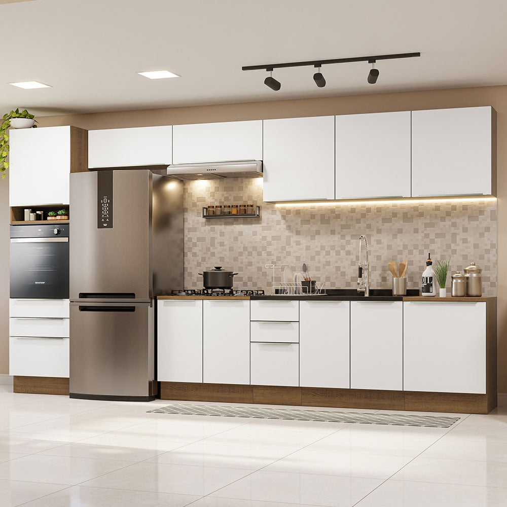 Armário de Cozinha Completa 400 x 60 cm Rustic/Branco Veludo Lux da Thauane Madesa