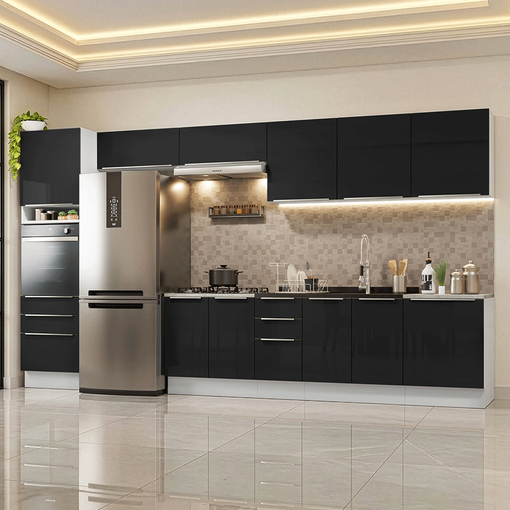 Armário de Cozinha Completa 400 cm Branco/Preto Lux Madesa 02