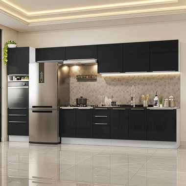 Armário de Cozinha Completa 400 cm Branco/Preto Lux Madesa 02