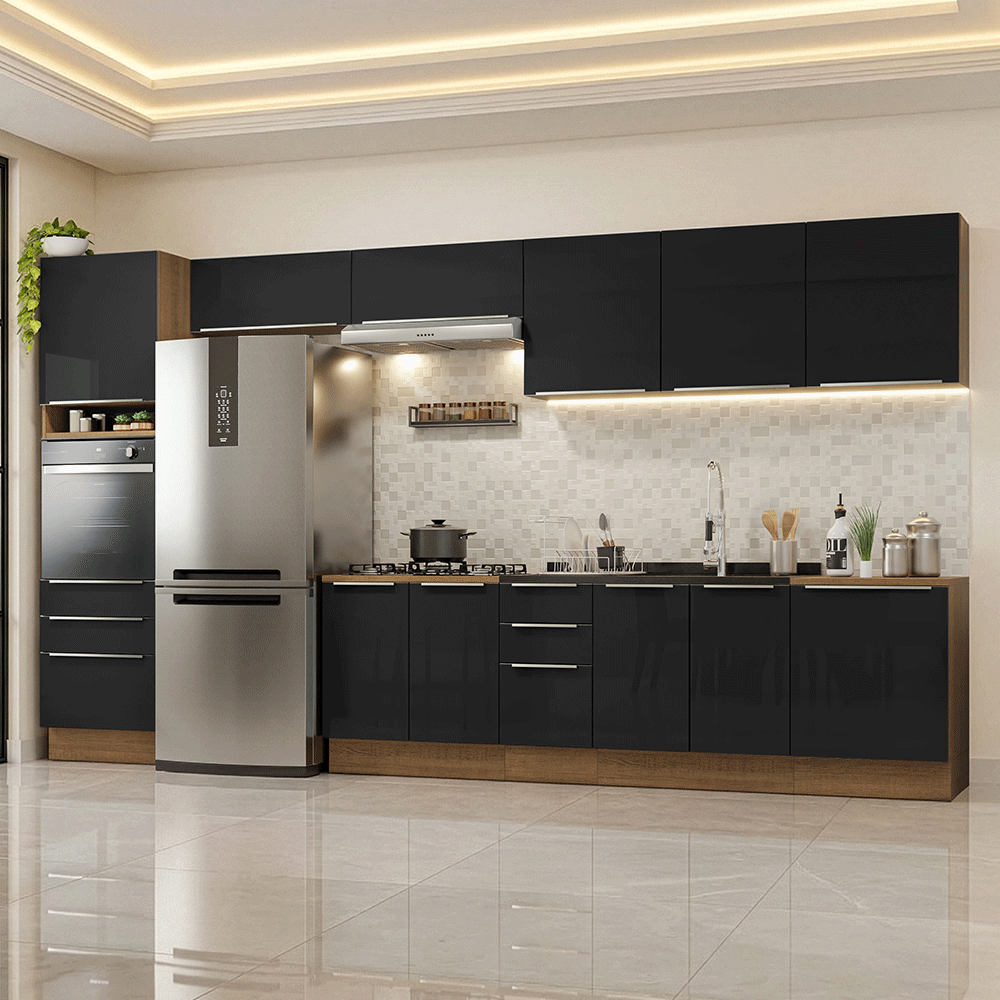 Armário de Cozinha Completa 400 cm Rustic/PretoLux Madesa 05