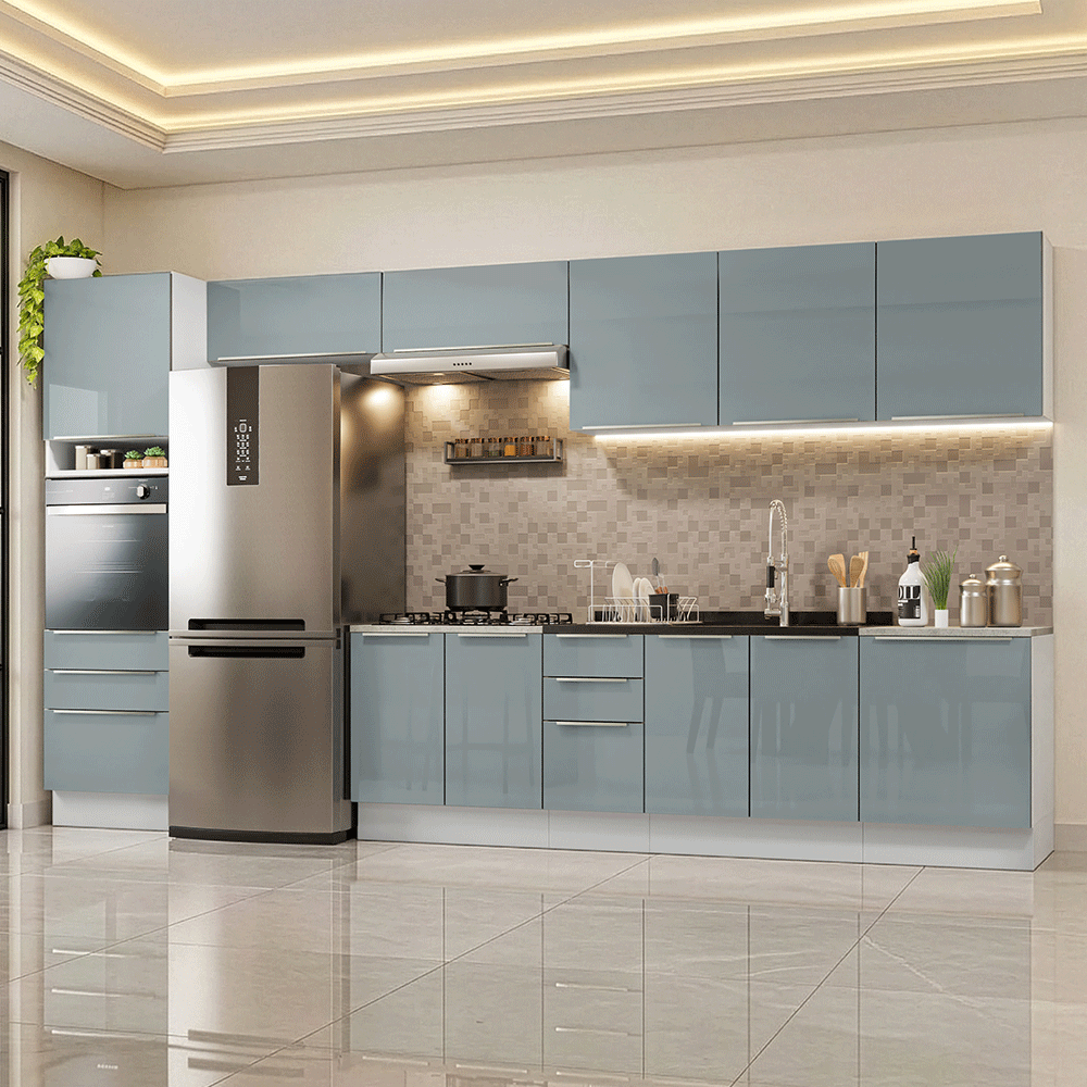 Armário de Cozinha Completa 400 cm Branco/Cinza Lux Madesa 02